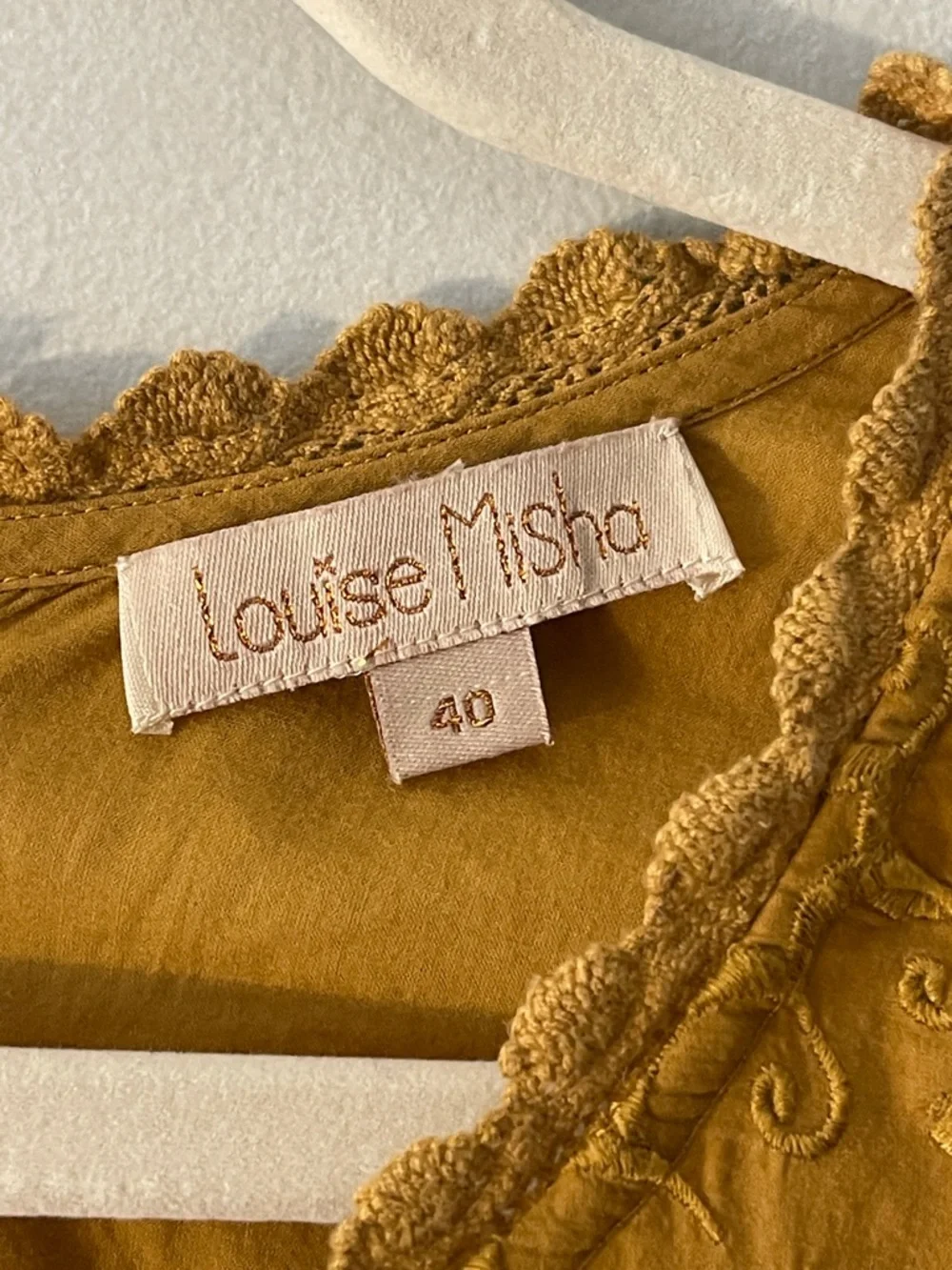 Louise Misha Embroidered Boho Cotton Blouse Mustard Lace Inset EU 40
